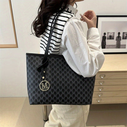 Light Luxury, Minimalist, Fashionable, High-End Texture, Design Sense, Tote Bag, Women'S Retro Checkered Pattern, Large Capacity Shoulder Bag