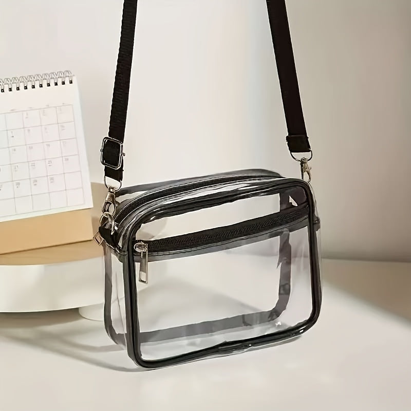 Transparent crossbody PVC bag, stylish High Quality shoulder bag with adjustable strap, versatile for daily use and suitable for sports or concerts to store items