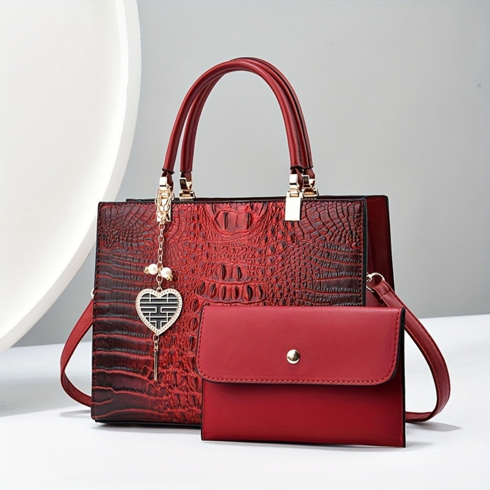 Crossbody Bag for Women – Convertible, Croc Print Heart Charm Top | Bag Vero – detail view 3