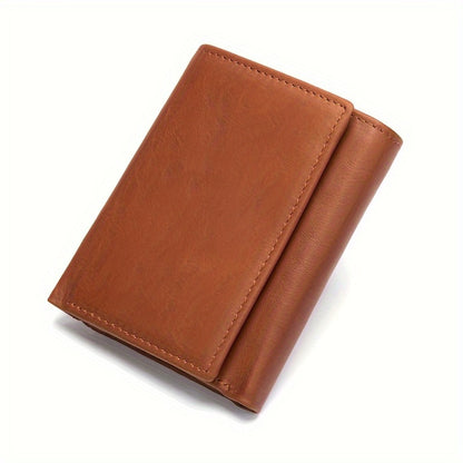 [Leather Tri-fold Wallet] Valentine's Day Gift, Genuine Leather Tri-fold Wallet - Anti-theft Brush Shield, Coin Pocket for Men