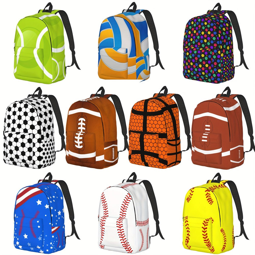 Lightweight Sports Backpack Suitable for Men & Women with Tablet/Laptop Compartment, Multi- Ball Print, Adjustable Shoulder Straps & Crossbody Pack - Suitable for Baseball, Basketball, Soccer, Football, Travel,