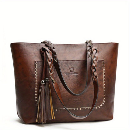 2026 Women, New Minimalist Women's Bag, Shoulder Bag with Tassel Decoration, Large-capacity Handbag.