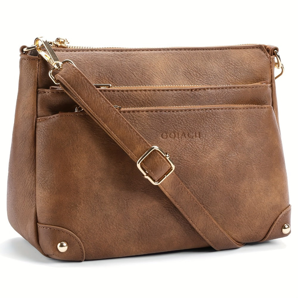 Leather Handbags for Women, Casual Crossbody Bag with Detachable Strap | Large Capacity, Zipper Closure | Urban Chic Design for Everyday Commute, Shopping, Travel (Coffee Brown, Tan, Black)