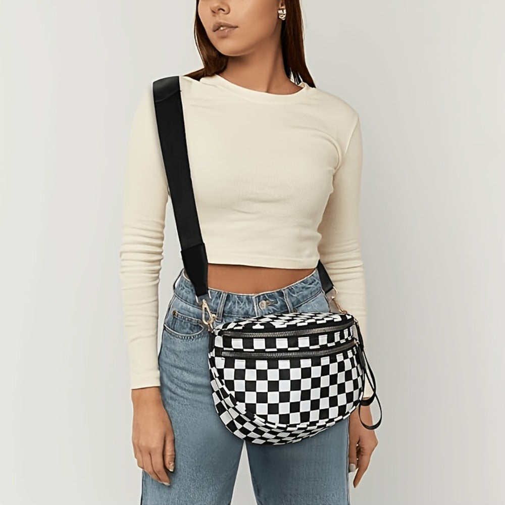 Women's PU Crossbody Bag with Plaid Design & Hands-Free Phone Use - Adjustable Strap Shoulder/Waist Bag, Spacious Zipper Closure, Suitable for Daily Use & Special Occasions, Urban Fashion Tote Compatible for Smartphones