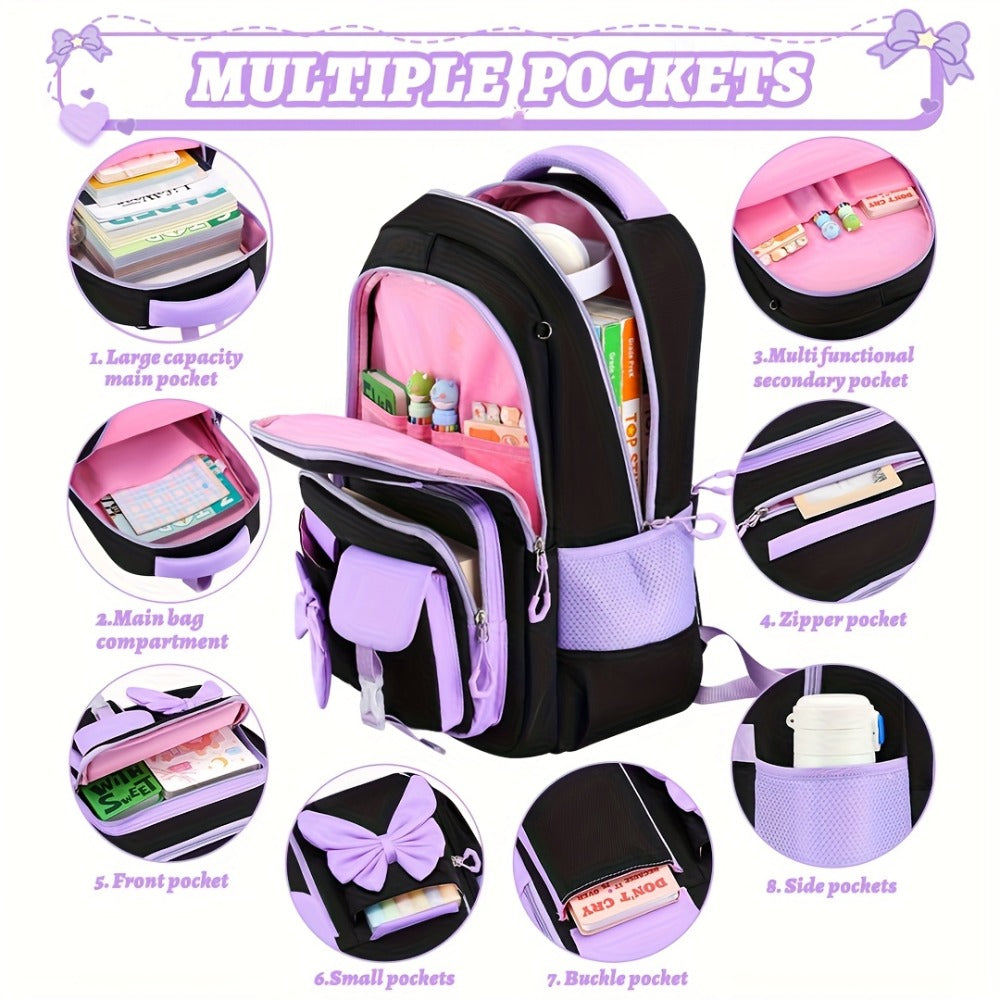 1pc Butterfly Knot Teenager'S Casual Backpack, Outdoor Camping Travel Bag, 15. 6-Inch Laptop Bag, College Purple Campus Backpack with Adjustable Shoulder Straps And Smooth Zipper, Suitable for Daily Travel And Campus, for Teenager, For Teenager