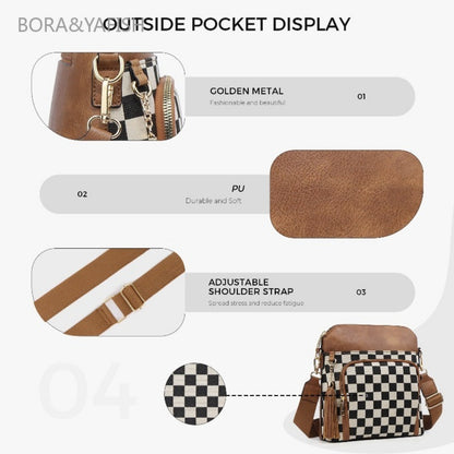 Laptop Bag – for Travel & Everyday Use, Checkerboard Zipper Messenger Color Block | Bag Vero – detail view 6