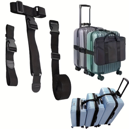 3pcs Heavy Duty Adjustable Luggage Strap - Durable Nylon Carrying Case Strap With Safety Buckle, T-strap Design For Ease Of Use, Perfect For Travel - Black, Travel Accessories | Minimalist Luggage Strap | Quick Release Buckle, Travel Luggage