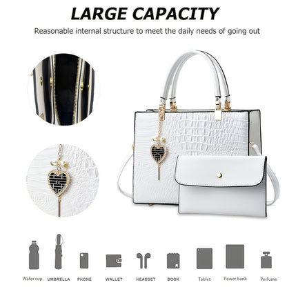 2pcs Women's Crocodile Texture Tote and Matching Pouch - Luxury Zipper Handbag Suitable for Business, Weddings, Parties - Wear-Resistant Dual-Use for Clutch or Accessory Carrier