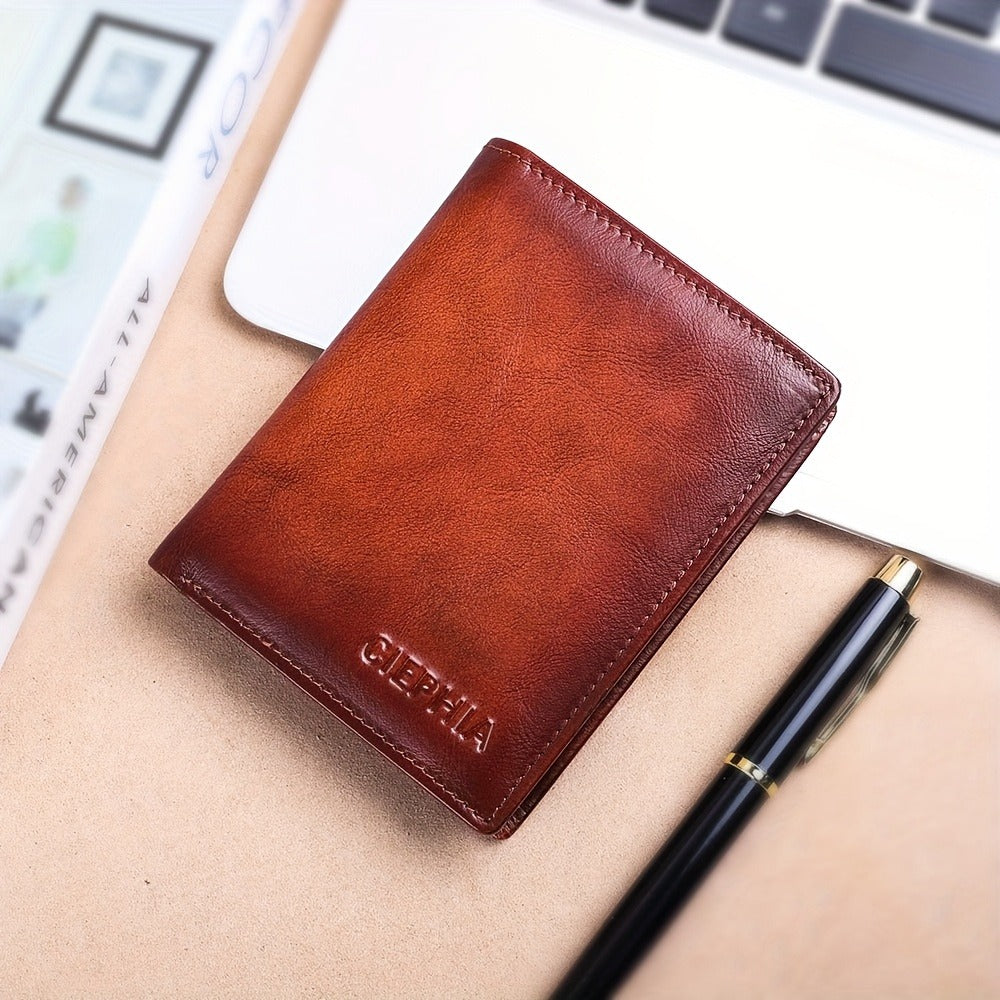 CIEPHIA Vintage Genuine Leather Wallet with RFID Protection, 12 Card Slots, ID Window, Zippered Coin Pocket Perfect Gift for Valentine's Day, Father's Day, Thanksgiving, Everyday Wallet | Vintage Leather Wallet | Secure Zipper Closure