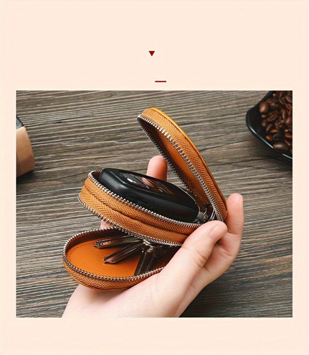 A Multifunctional Double-Layer Car Key Pouch for Men, Featuring a Retro Leather Design, Smart Folding Key Protection, And a Stylish Business Wallet