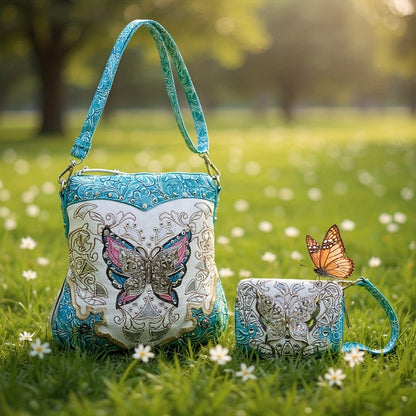 Modern Ladies' Butterfly Flower Women's Crossbody Bag, Equipped with Adjustable Shoulder Straps and Mini Wallet Set, Suitable for Daily Commuting