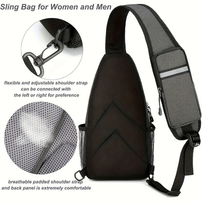 Sport Sling Bag for Men and Women - Large Capacity Crossbody Bag for Travel, Hiking & Daily Commute | Adjustable Breathable Strap, Multiple Pockets with Earphone Hole, Nylon.