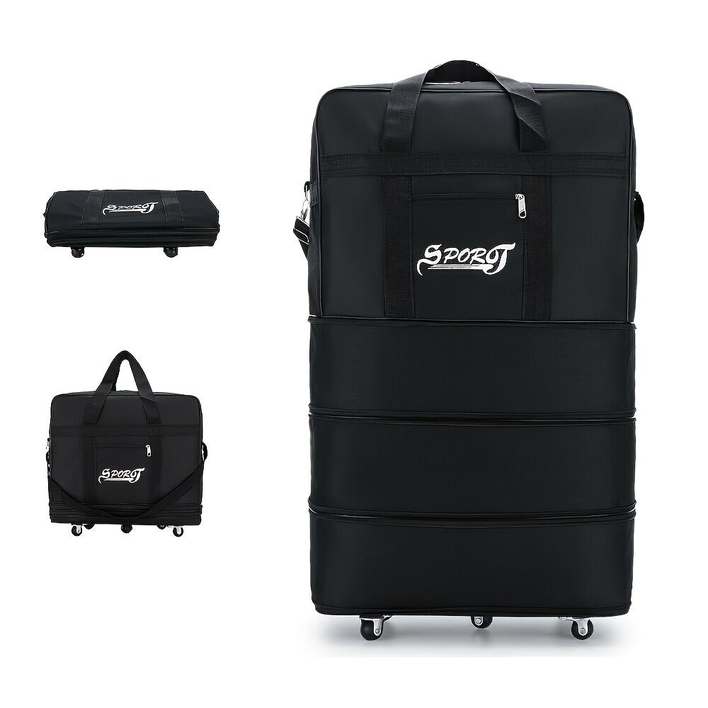 32in 42in Expandable Folding Luggage Bag Suitcase Collapsible Rolling Travel Duffel Bag for Men Women Suitcase with 5 Wheels Black