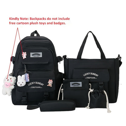 5pcs Solid Color Backpack, Women's Travel Bag, Large Capacity Backpack, Simple Tote Bag, Pencil Case, Casual Crossbody Bag, Lightweight Student Shoulder Bag