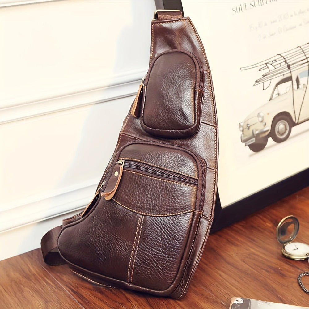Vintage Genuine Leather Sling Bag Bags for Men Women Backpack Shoulder Messenger Crossbody Outdoor Travel Hiking Camping Tactical Chest Pack Daypack