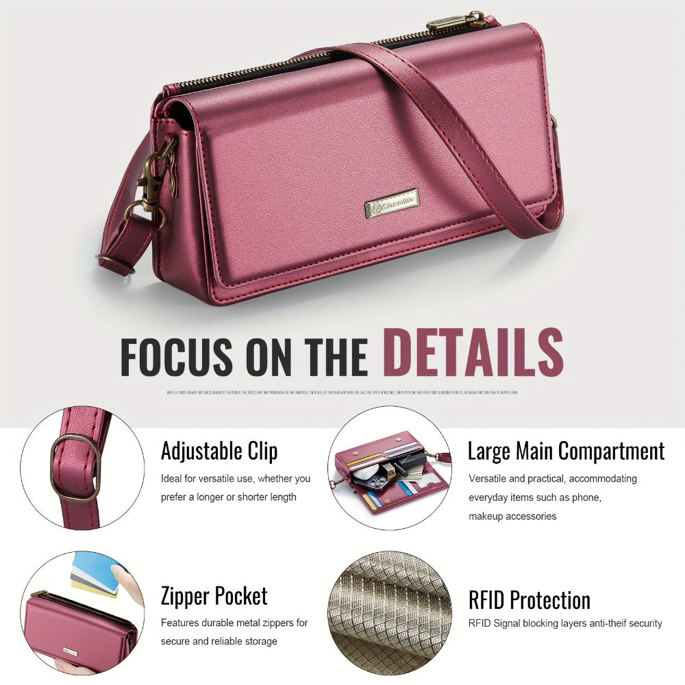 Crossbody Cell Phone Wallet for Women, RFID Blocking Multi Card Slots with Detachable Wristlet Shoulder Strap Zipper Pocket
