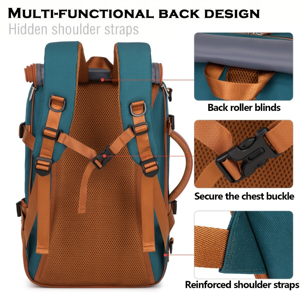 The 11.89gal Ultra Large Capacity Hiking Multi-Functional Backpack Has 4 Main Pockets And 5 Pockets for Super Storage, with a Stylish Appearance Design That Is More Outstanding. It Has a Dedicated Laptop Storage Bag Inside
