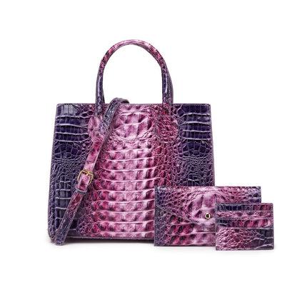 3pcs Colorful Crocodile Pattern Bag Set, Gradient Color Handbag, Women Tote Bag with Clutch Wallet And Credit Card Holder Coin Purse