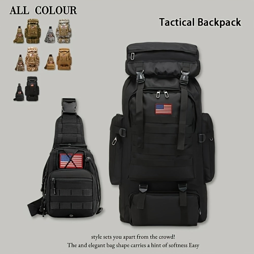Outdoor Camouflage Backpack Set Hiking Camping Travel Bag Large Multi-Pocket Chest Sling Bag Adjustable Durable Sports Gear Unisex