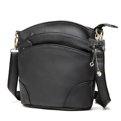 Premium Genuine Cowhide Leather Crossbody Bag - Luxurious, Versatile, And Spacious With Ample Storage - Handbag Purse Cross Body Bow Pendant Organizer Smart Phone Pockets