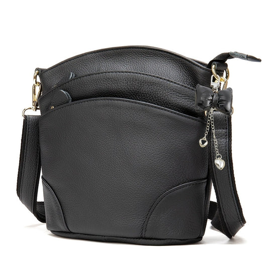 Premium Genuine Cowhide Leather Crossbody Bag - Luxurious, Versatile, And Spacious With Ample Storage - Handbag Purse Cross Body Bow Pendant Organizer Smart Phone Pockets