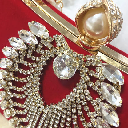 Sophisticated Evening Clutch Made of Velvet, Adorned with Rhinestones And Featuring a Pearl Handle, Perfect for Weddings, Parties, And Formal Dinners