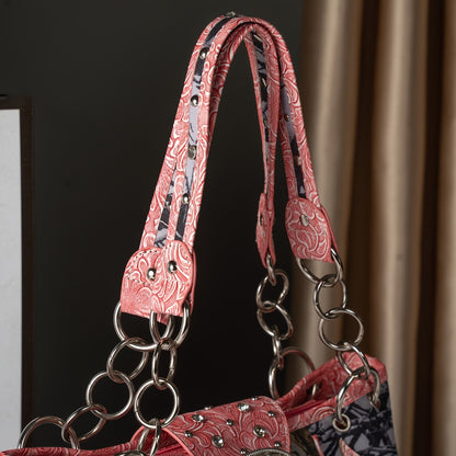 Western Style Camouflage Handbag, Concho Buckle Tooled Floral Country Studs Crossbody Women's Handbag, Backpack, Wallet Set, Ideal Christmas Gift