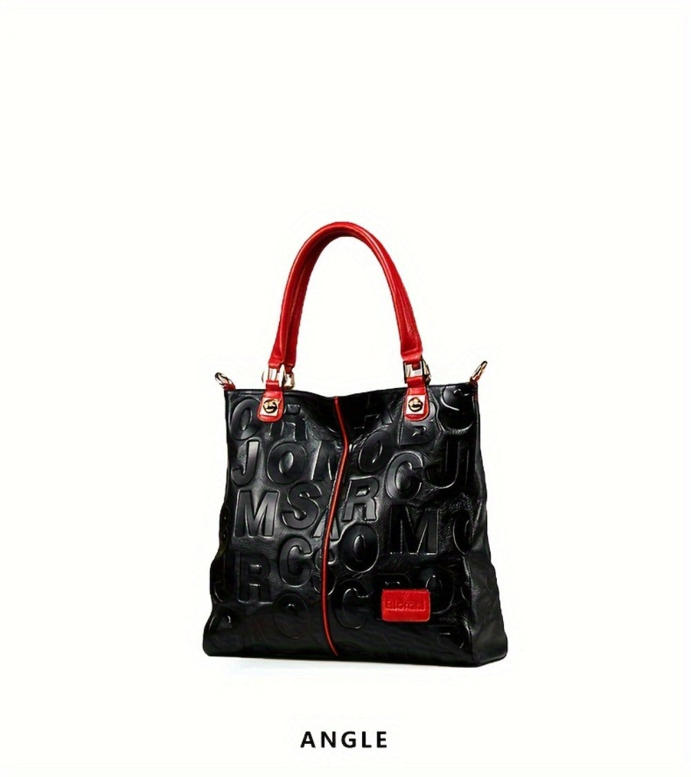 Head Layer Cowhide Letter Bag, Fashionable Motorcycle Bag, Tote Bag, Genuine Leather Women'S Bag, Handbag, Shoulder Bag, Fashionable Hand-held Crossbody Bag