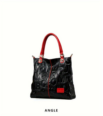 Head Layer Cowhide Letter Bag, Fashionable Motorcycle Bag, Tote Bag, Genuine Leather Women'S Bag, Handbag, Shoulder Bag, Fashionable Hand-held Crossbody Bag