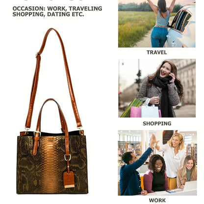 Women'S Crocodile Pattern Satchel Handbags Stylish Tote Handbags Crocodile Purses for Women 3pcs Set
