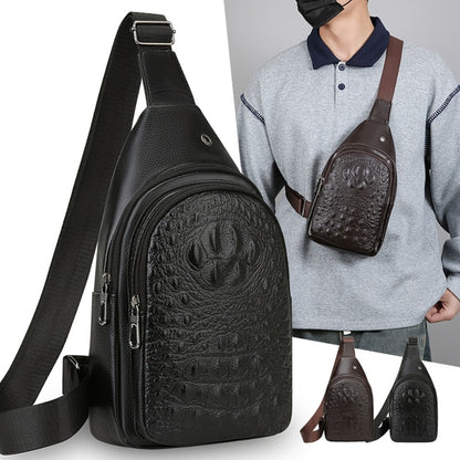 1pc Crocodile Pattern Sling Bag - Unisex Versatile Travel Backpack - Men'S Chest Bag With Headphone Jack Hole - Multiple Compartments Adjustable Brown Chest Bag - Shoulder Bags Gifts For Travel, Sports & Camping, Stylish Zipper Closure