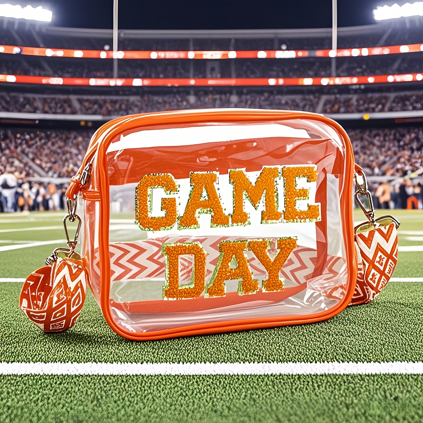 Stadium Approved Black Red Green Blue Purple Gray Game Day Clear Crossbody Bag Premium PVC Transparent Purse For Concerts, Sports Events And Tailgating.