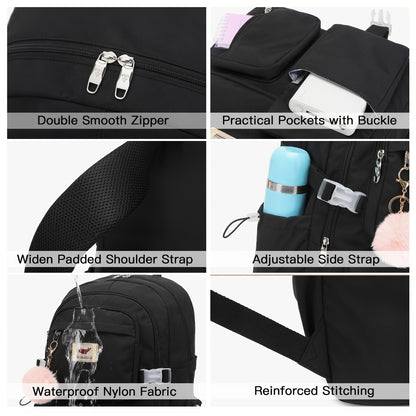 ALLC- Student Backpack -3pcs- Women'S Backpack With Lunch Bag And Pen Bag 15.6 "Laptop Backpack College Backpack Cute Backpack For Men'S Backpack For Women College Students, Black, Laptop Backpack