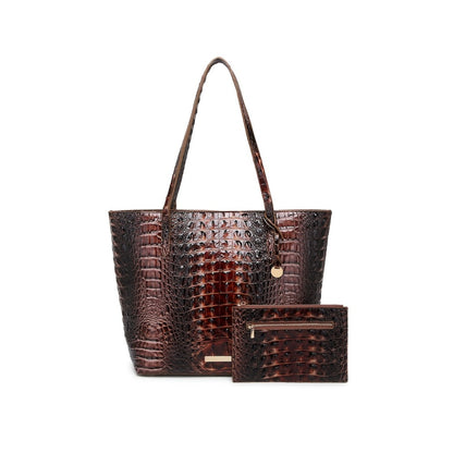 Stylish Two-Part Tote Bag Featuring a Crocodile Design And Elegant Metal Details, Offering Ample Storage for Versatile Carrying Options, Ideal for Various Occasions