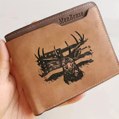 Men's Laser-Engraved Wallet with Deer Pattern