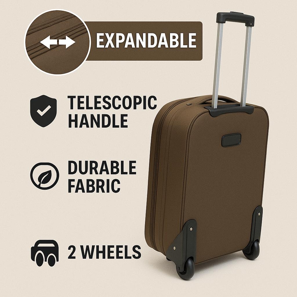 5-Piece Lightweight Softside Luggage Set – 2-Wheel Expandable Rolling Suitcases with Telescopic Handle – Durable Travel Case Set in Multiple Sizes – Inline Wheels & Zipper Compartments – Ideal for Business, Family Travel, Weekend Trips – Black, Red, Brown