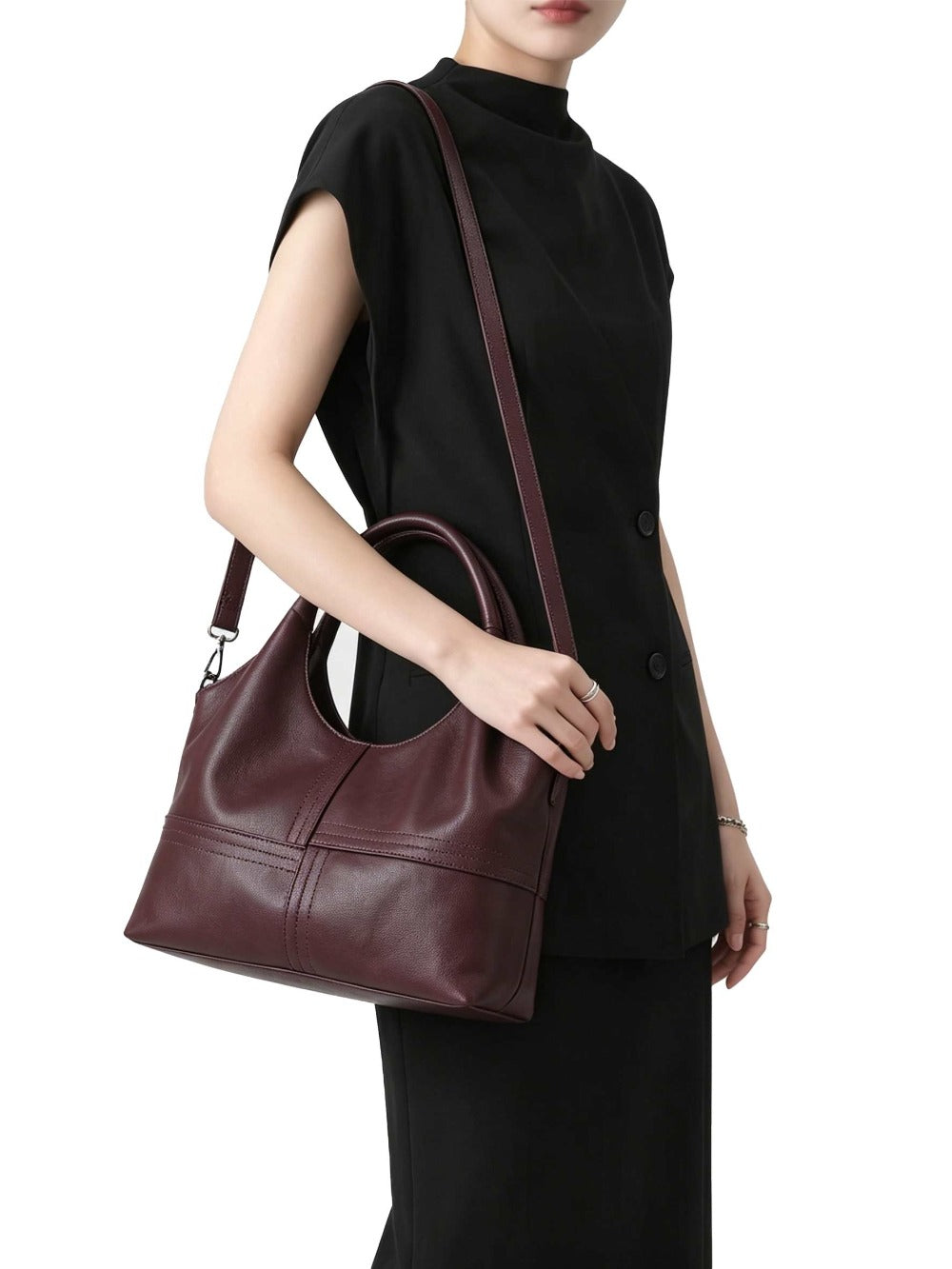 Elegant Genuine Leather Handbag For Women Designer Crossbody Shoulder Satchel With Adjustable Strap, Top Handle, And Secure Zipper Closure, Black, Designer Handbags