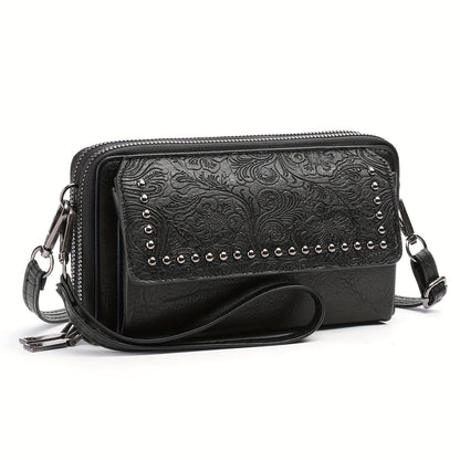Phone Strap Crossbody Bag for Women, Small Genuine Leather Purse with 15 Card Slots & RFID Blocking, Wristlet Wallet for Summer Travel, Shoulder Bag for Daily Use