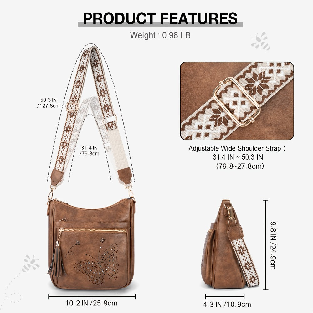 [Vintage Pattern Bag] Pattern Vintage Style Crossbody Bag Adjustable Shoulder Strap Fashion Handbag for Daily And Travel Use ( Purple Brown) Mom Gift Timeless Daily