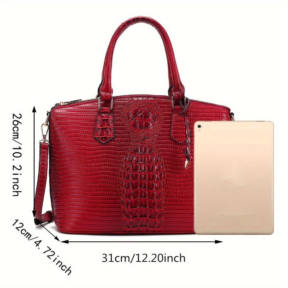 Women'S Work Handbag Featuring a Crocodile Design, a Spacious Crossover Style, And a High-End Fashionable Look. This Elegant Bag Includes a Detachable Shoulder Strap And a Secure Zipper, Making It a Perfect Gift for Christmas Or Thanksgiving