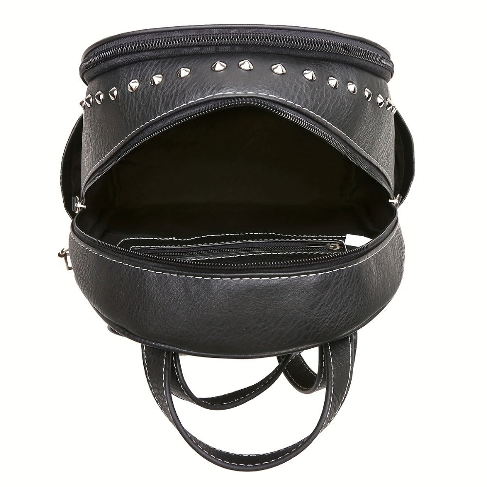 Sugar Skull Punk Art Studded Motorcycle Wallet Women's Fashion Backpack Python Backpack Crossbody Bag Wallet Set, Black Set, Ideal Christmas Gift