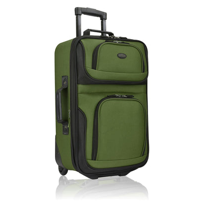 U.S Traveler Rio 2-Pcs Polyester Carry-onSuitcase w/ Tote | Soft Shell Lightweight, Softside Expandable & 360° Dual Spinner Wheels | Airline Approved 21" + 10" | Matching Color, Black, Blue, Green, Teal, Purple, Red, Yellow, Pink, Camo, Gray - Travel Lugg