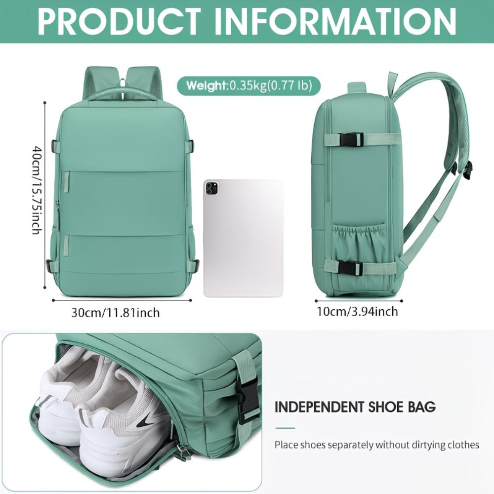 5pcs Women'S Backpack Large Capacity Travel Bag, Expandable Large Capacity Luggage Backpack, Solid Color Business Weekend Bag with Shoe Compartment, Adjustable Straps, 180° Opening, Airline Travel Standard, Multiple Colors Available