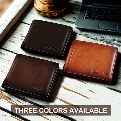 Ciephia Men'S Retro Full Grain Leather Tri-Fold Wallet | Rfid Blocking, Multiple Card Slots, Perfect Gift For Men