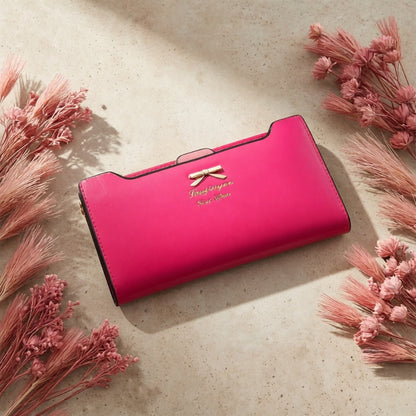 Fashion Cute Bowknot Long Wallet, Zipper Multi-card Clutch Coin Money Purse, Women's PU Leather Phone Handbag, Credit Card Holder
