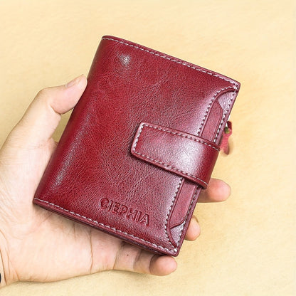 Fashion Genuine Leather Wallets for Women RFID Blocking Wallet Bifold Card Holder with ID Window Zipper Coin Pocket