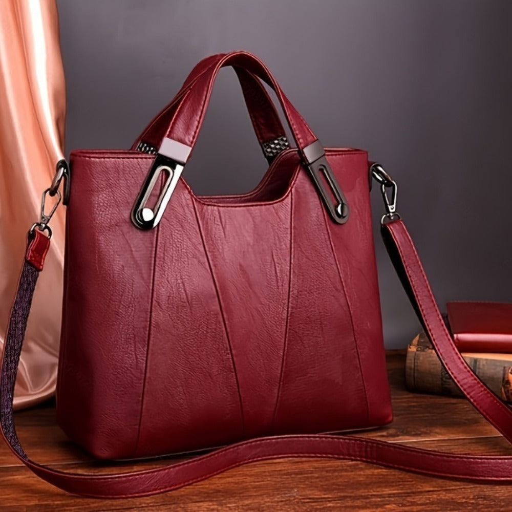 Exquisite Ladies' Genuine Leather Tote Bag - Spacious And Stylish Shoulder Bag with Crossbody Strap, Ideal for Work And Daily Style, Available in Light Grey, Purple, Blue, Burgundy And Black