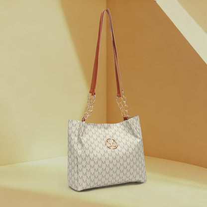 Women's PU Large Capacity Vintage Tote & Crossbody Bag with M Print Character & Hardware - Retro Shoulder Handbag Suitable for Travel,,, Machine Washable, Zipper Closure, //