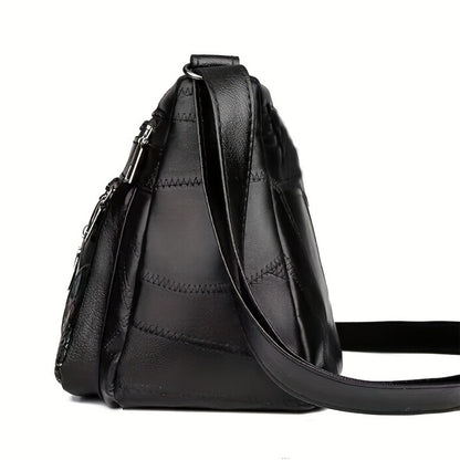 Stylish Hand-Painted Women'S Crossbody Bag - Spacious Multi-Layered Design, Adjustable Straps, Lightweight Nylon Material, Fringed Embellishment, Perfect Girlfriend Gift