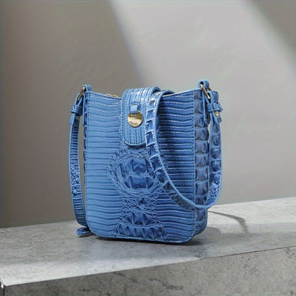 Crocodile Embossed Women's Synthetic Leather Satchel Purse- Elegant Women's Crossbody Bag with Secure Zip Closure & Durable Polyester Lining